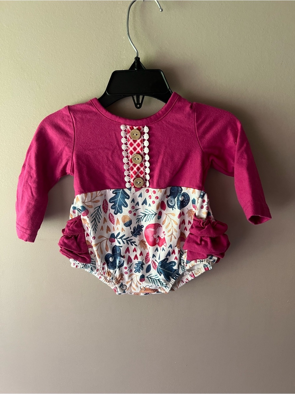 Pink Long-Sleeve Floral Print Baby One-Piece Bodysuit